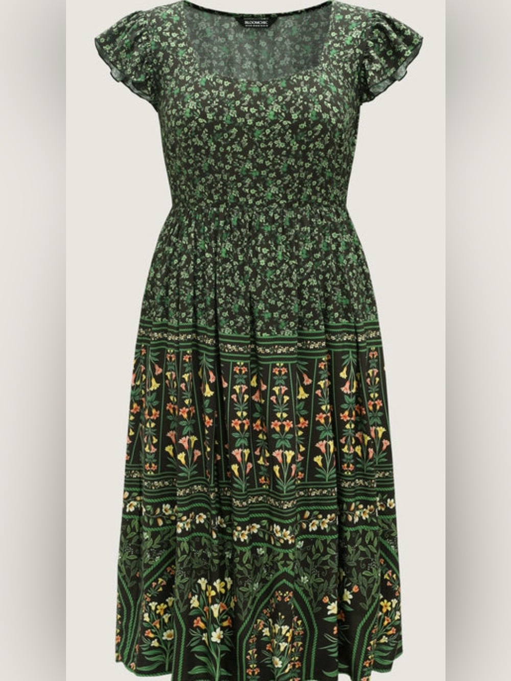 Rayon Garden Fresh Ruffled Sleeve Midi Dress - Picture 2 of 9